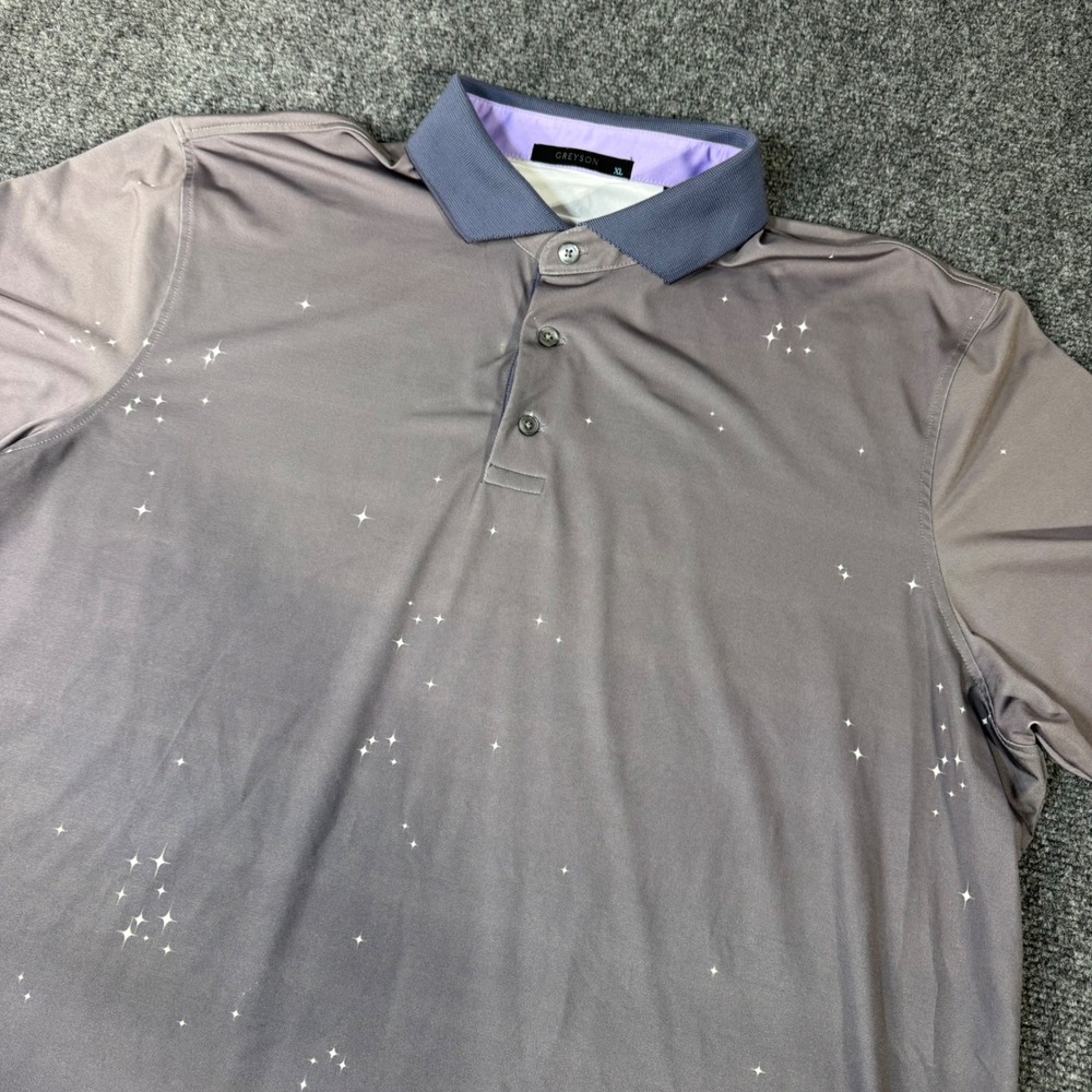 Greyson Clothiers Mens XL Star Constellation Print Golf Polo Grey Purple‎ Ombre